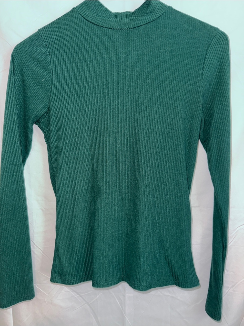 Brit & Bri Ribbed Long-Sleeve Mock Neck Top - Forest Green- Size S